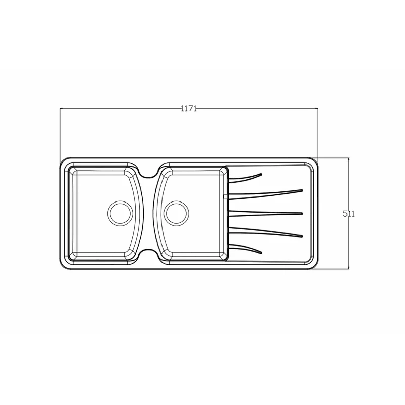 11650 style b 1160x500 quartz composite draining board kitchen sink dimension drawing, 1160 x 500 mm