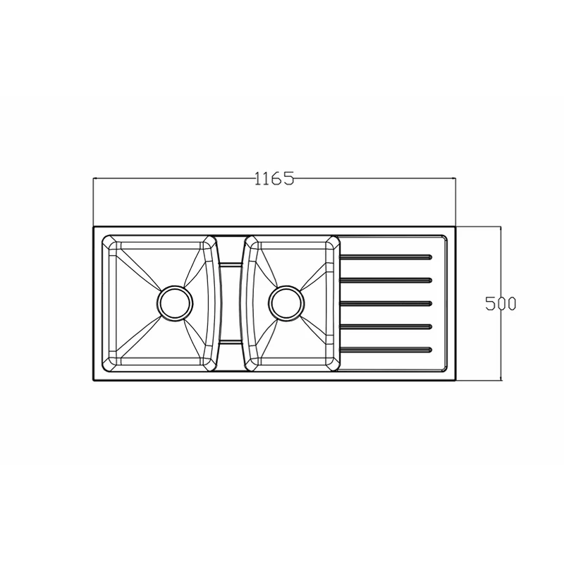 11751 1171x511 quartz composite draining board kitchen sink dimension drawing, 1171 x 511 mm