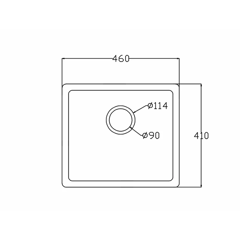 4641t 460x410 quartz composite undermount kitchen sink dimension drawing, 460 x 410 mm