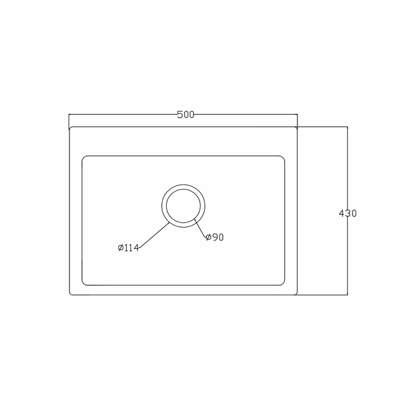 5043p 500x430 quartz composite topmount kitchen sink dimension drawing, 500 x 430 mm