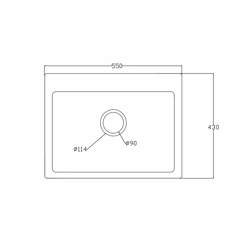 5543p 550x430 quartz composite topmount kitchen sink dimension drawing, 550 x 430 mm