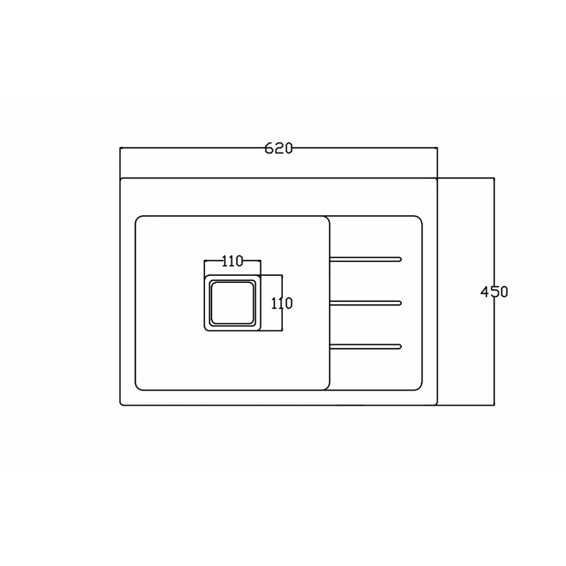 5643 560x430 quartz composite stepped kitchen sink dimension drawing, 560 x 430 mm