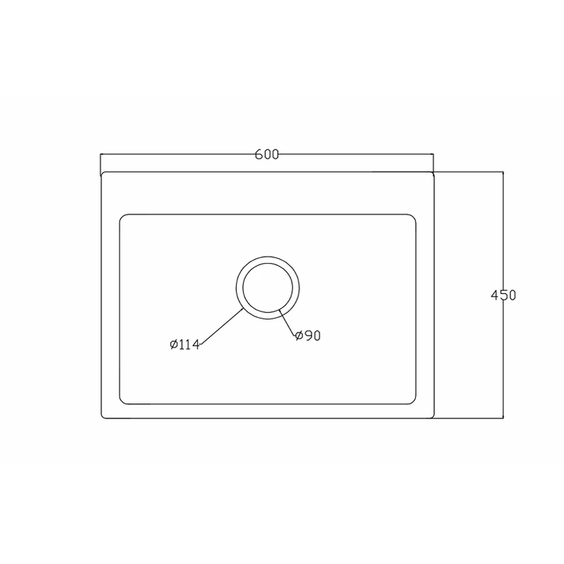 6045p 600x450 quartz composite topmount kitchen sink dimension drawing, 600 x 450 mm