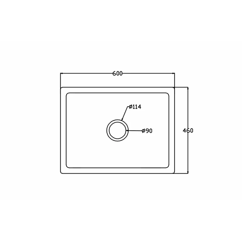 6046t 600x460 quartz composite undermount kitchen sink dimension drawing, 600 x 460 mm