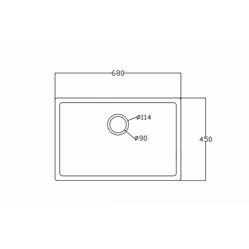 6845t 680x450 quartz composite undermount kitchen sink dimension drawing, 680 x 450 mm