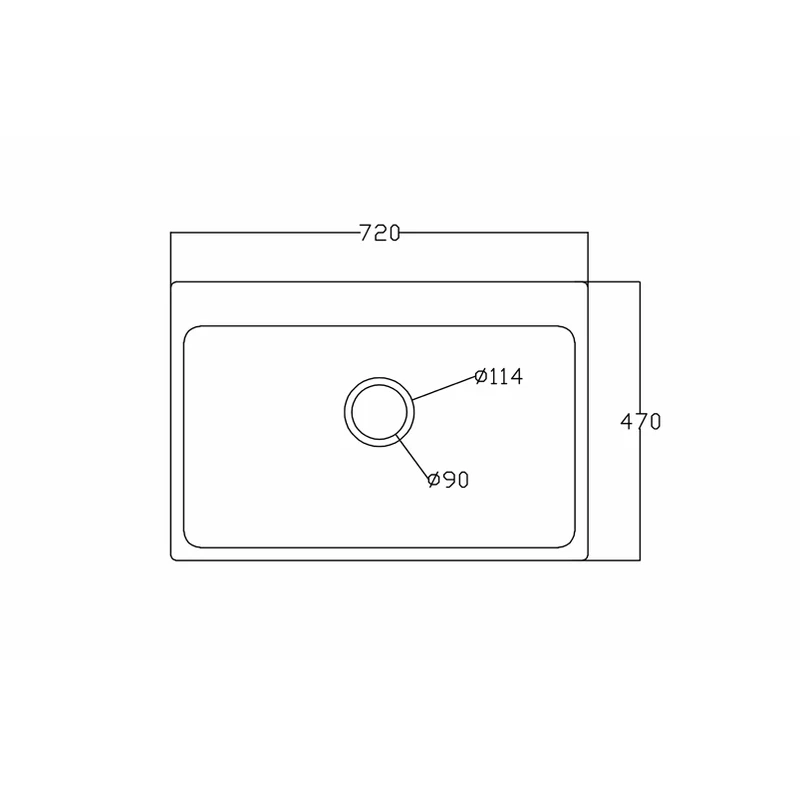 7247p 720x470 quartz composite topmount kitchen sink dimension drawing, 720 x 470 mm