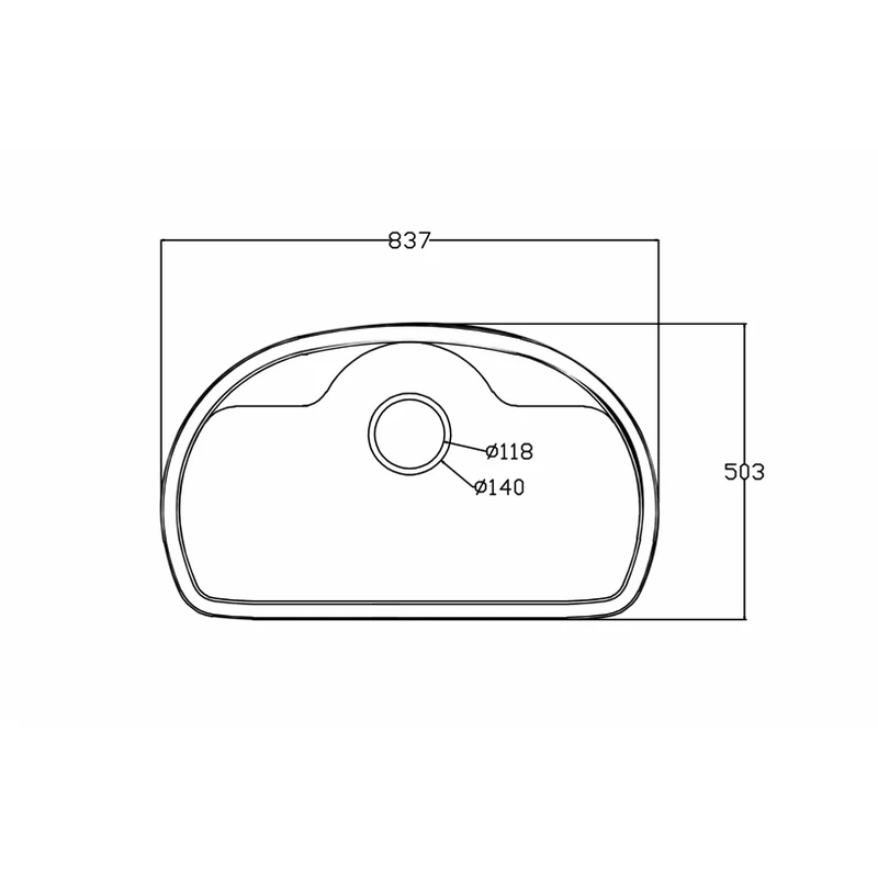 8350 830x500 quartz composite multifunctional kitchen sink dimension drawing, 830 x 500 mm