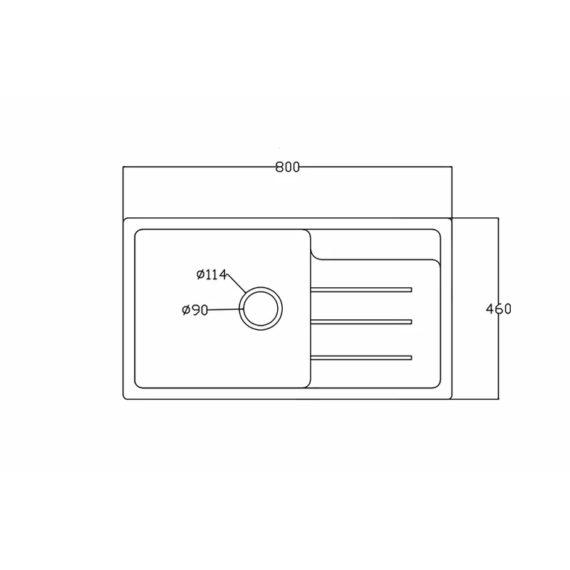 8046 step 800x460 quartz composite stepped kitchen sink dimension drawing, 800 x 460 mm