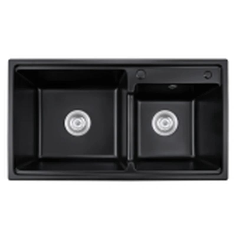 7843S topmount quartz composite double bowl kitchen sink, 780 x 430 mm, large and small bowl, black