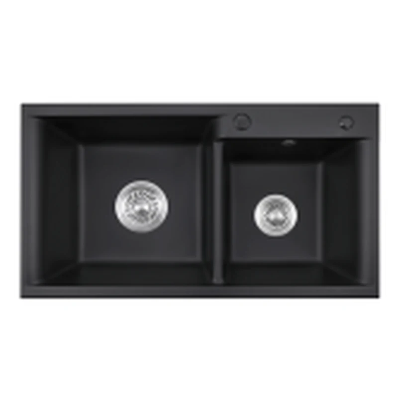 7843X topmount quartz composite double bowl kitchen sink, 780 x 430 mm, large and small bowl, black