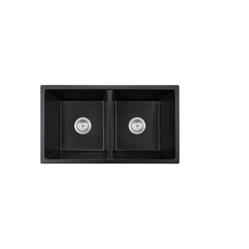7845T undermount quartz composite double bowl kitchen sink, 780 x 450 mm, 50/50 double bowl, black quartz composite