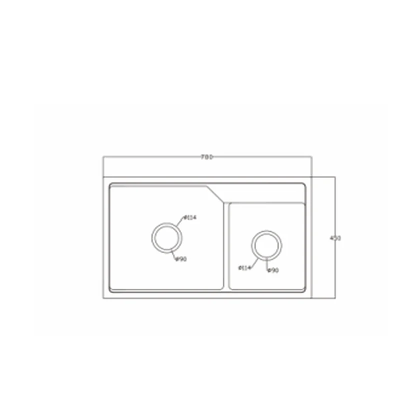 7845X quartz composite sink dimension drawing, 780 x 450 mm, twin 114 mm drain covers