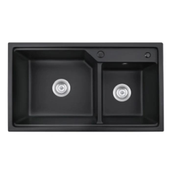 7845X topmount quartz composite double bowl kitchen sink, 780 x 450 mm, large and small bowl, black