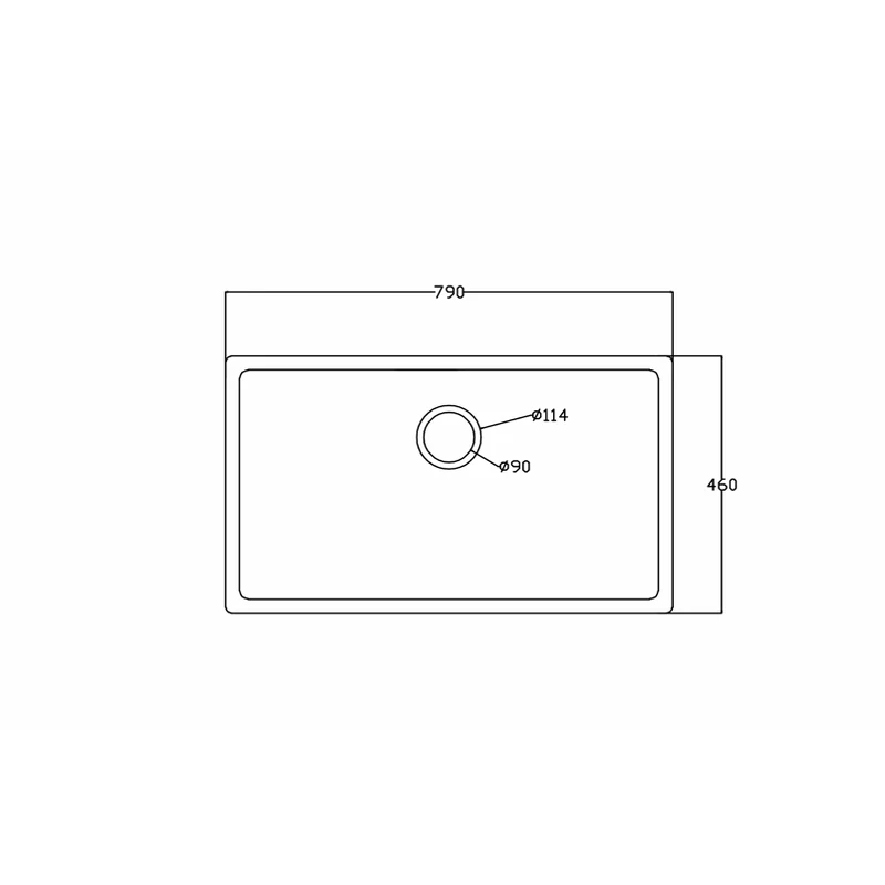7946t 790x460 quartz composite undermount kitchen sink dimension drawing, 790 x 460 mm