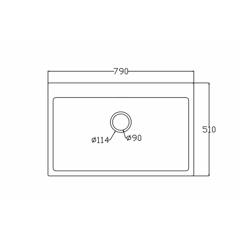7951p 790x510 quartz composite topmount kitchen sink dimension drawing, 790 x 510 mm