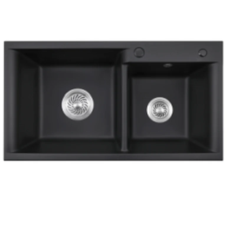 8045X topmount quartz composite double bowl kitchen sink, 800 x 450 mm, large and small bowl, black