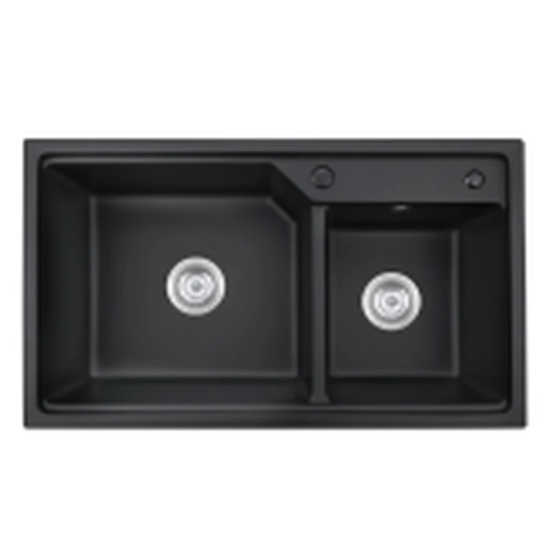 8047X topmount quartz composite double bowl kitchen sink, 800 x 470 mm, large and small bowl, black