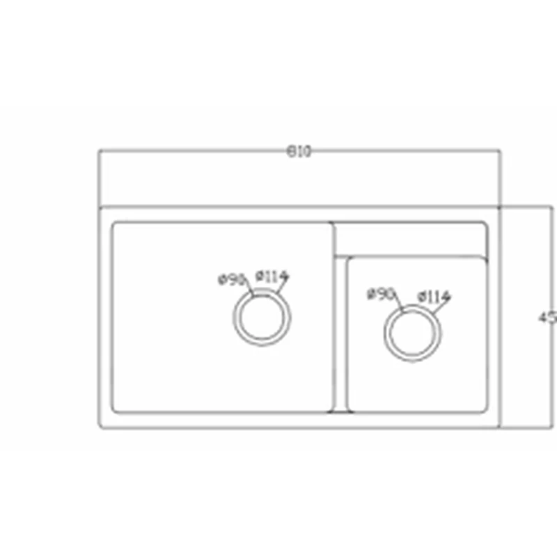 8145c 810x450 quartz composite topmount double bowl sink dimension drawing, 810 x 450 mm