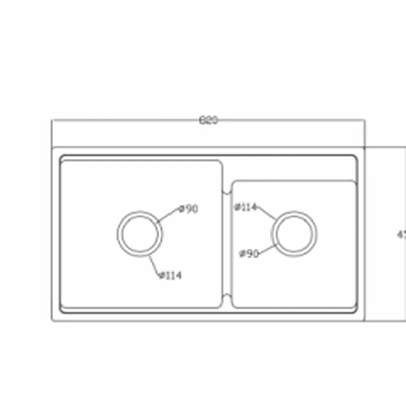8245S quartz composite sink dimension drawing, 820 x 450 mm, twin 114 mm drain covers