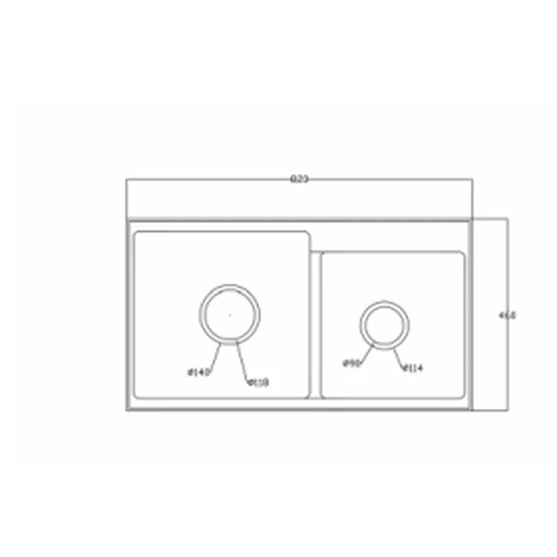 8246X quartz composite sink dimension drawing, 820 x 460 mm, twin 114 mm drain covers