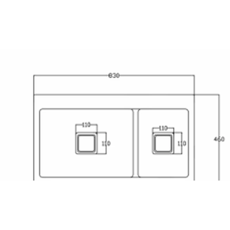 8346 830x460 quartz composite partitioned double sink dimension drawing, 830 x 460 mm