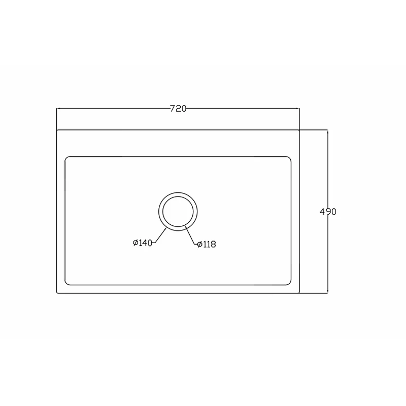 7249 720x490 quartz composite multifunctional kitchen sink dimension drawing, 720 x 490 mm