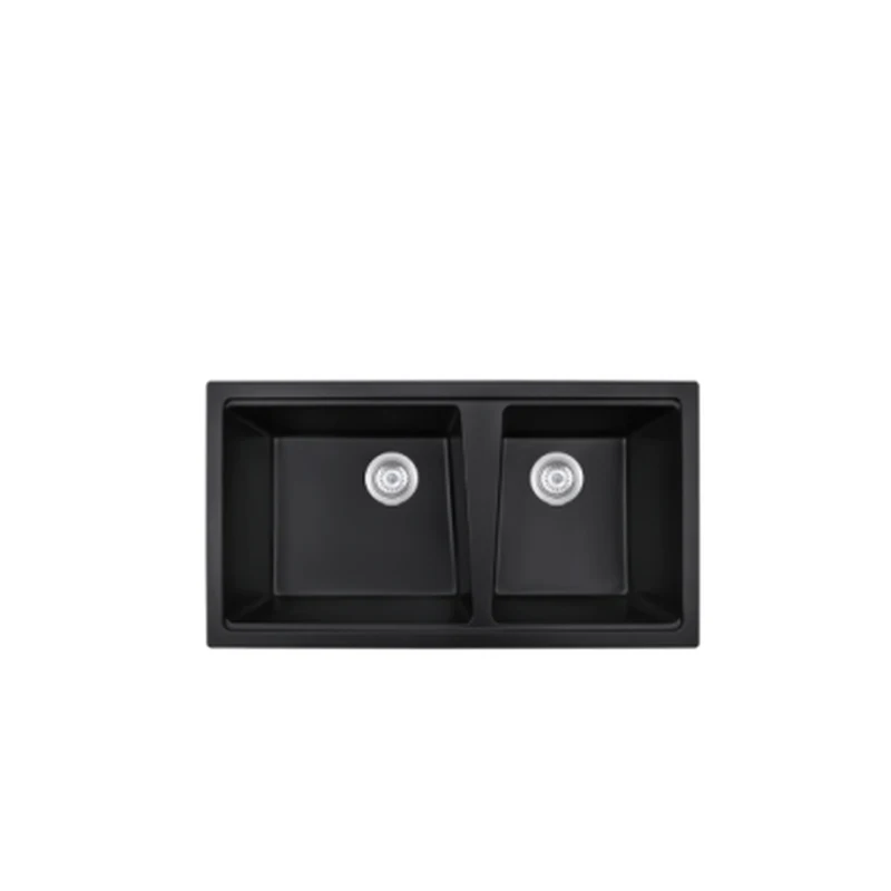8848T undermount quartz composite double bowl kitchen sink, 880 x 480 mm, 60/40 double bowl (asymmetric), black quartz composite