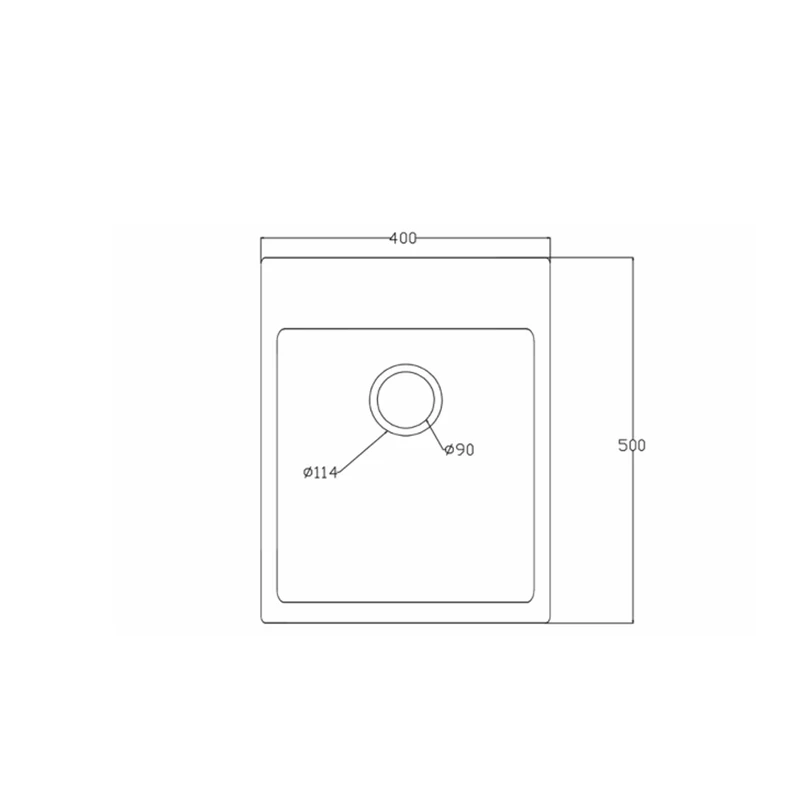 4050P quartz kitchen sink dimension drawing, 400 x 500 mm, 114 mm drain cover, 90 mm opening