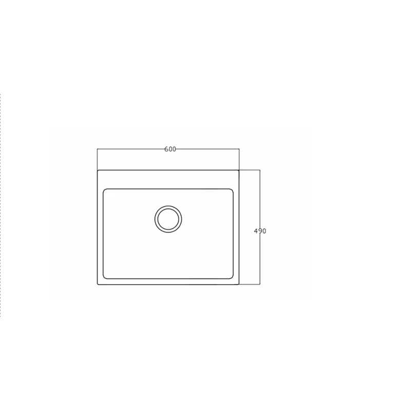 6049P quartz kitchen sink dimension drawing, 600 x 490 mm, drain opening