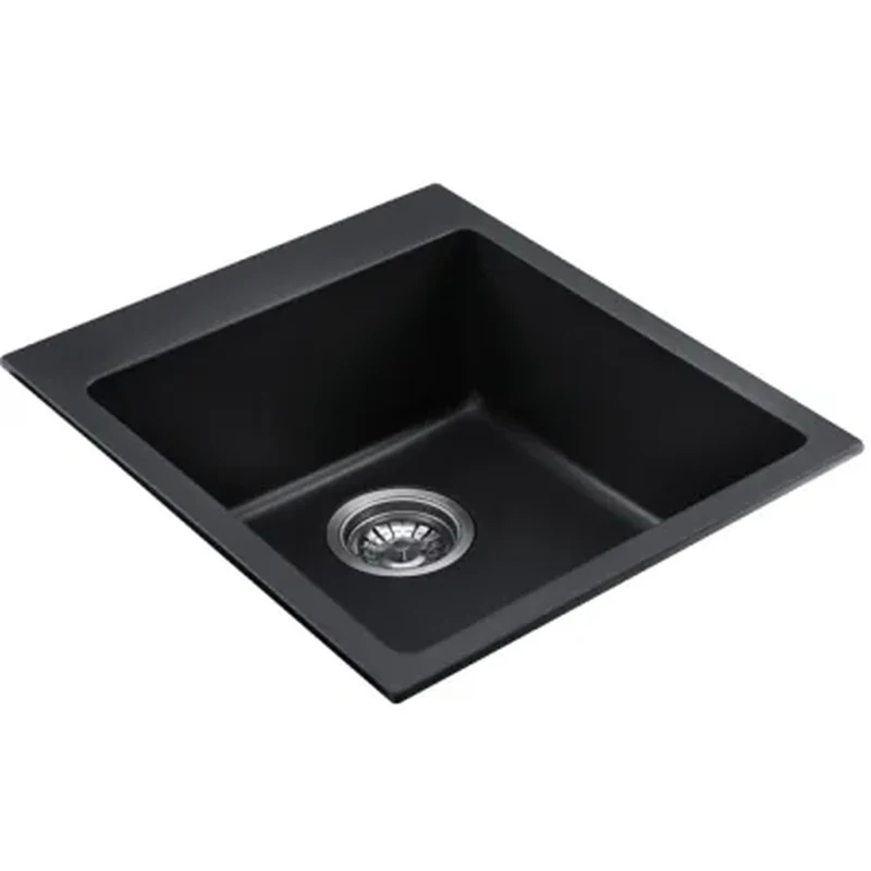 4050P topmount quartz kitchen sink, 400 x 500 mm single bowl, black quartz composite