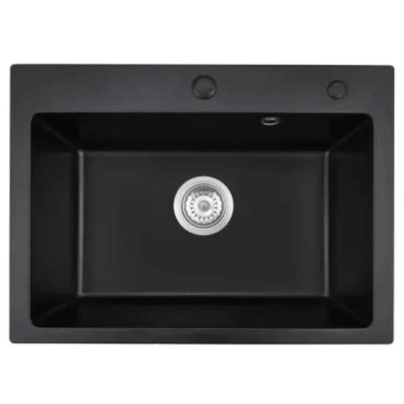 6049P topmount quartz kitchen sink, 600 x 490 mm single bowl, black quartz composite