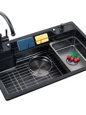 8050 multifunctional quartz kitchen sink, 800 x 500 mm, large single bowl, black quartz composite