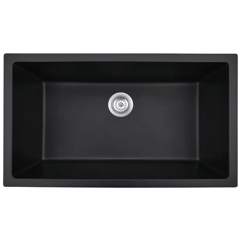 8247T undermount quartz kitchen sink, 828 x 475 mm single bowl, black